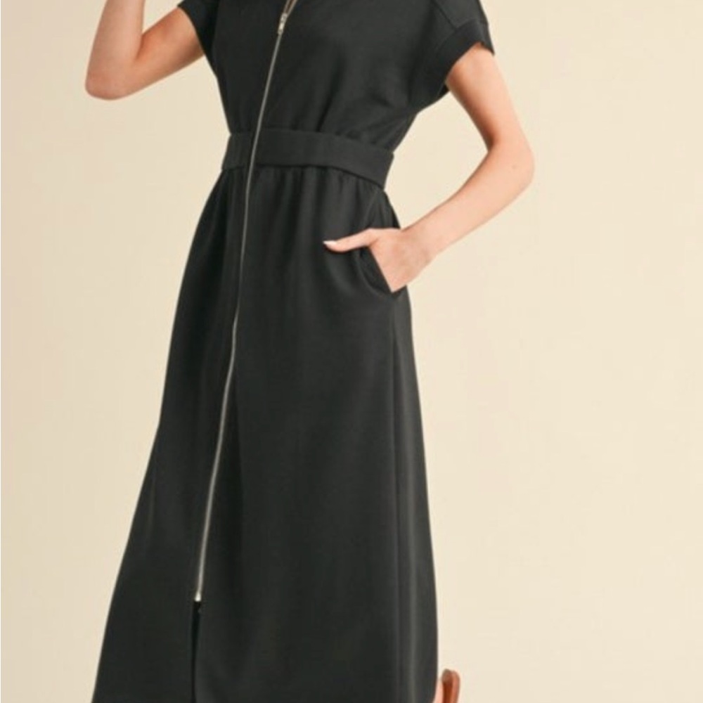JODIFL Black Midi Dress with Zipper